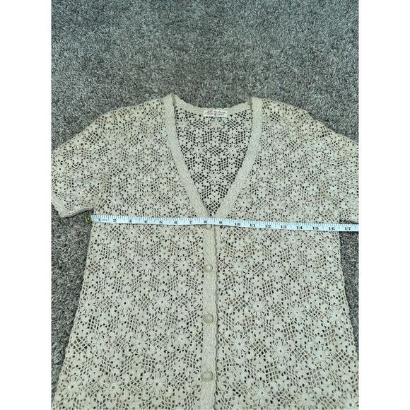 Vintage Hand Crocheted Knit Blouse Sweater Cardigan Button Front V-Neck Cotton S - Picture 6 of 8